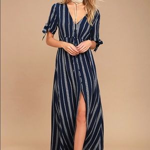 Lulus navy blue striped maxi dress - Size Small